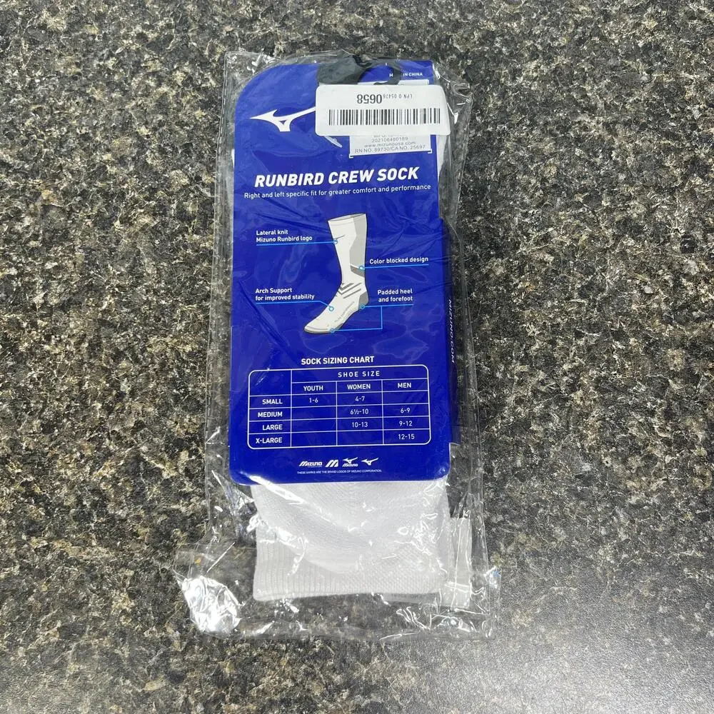 Mizuno Runbird Crew Sock Mens Large Performance Athletic Arch Support Padded Hee